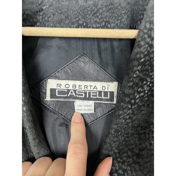 Vintage Roberta Di Castelli Leather Coat Womens Medium Long Mob Wife Matrix 90s - Picture 3 of 15